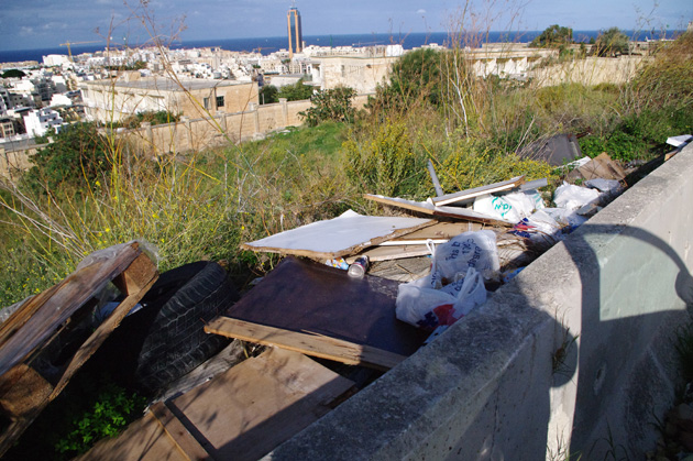 This is garbage in San Gwann, another place where the view is beautiful.