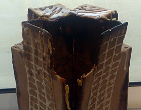 The walls split up when the roof collapsed The walls split up when the roof collapsed